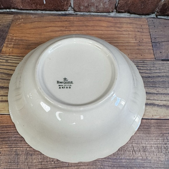 Vtg Homer Laughlin Serving Bowl Rib Floral Burnt Orange Rim 9" A47N8 USA MCM - Picture 7 of 8